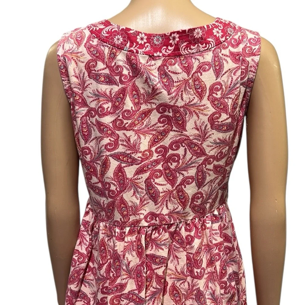 One World Cotton Paisley Print Sleeveless Embellished Tunic Top Blouse Womens S